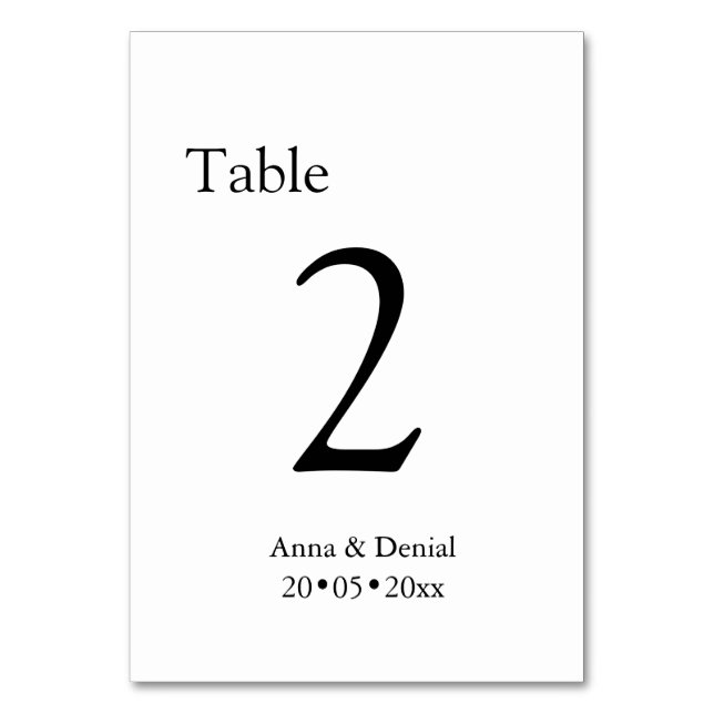 Black and White Wedding table Numbers cards (Front)