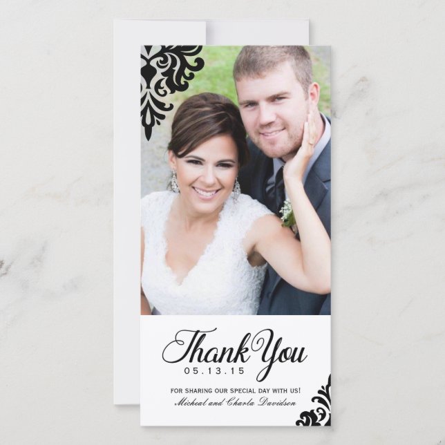 Black and White Wedding Thank You Photo Card (4x8) (Front)