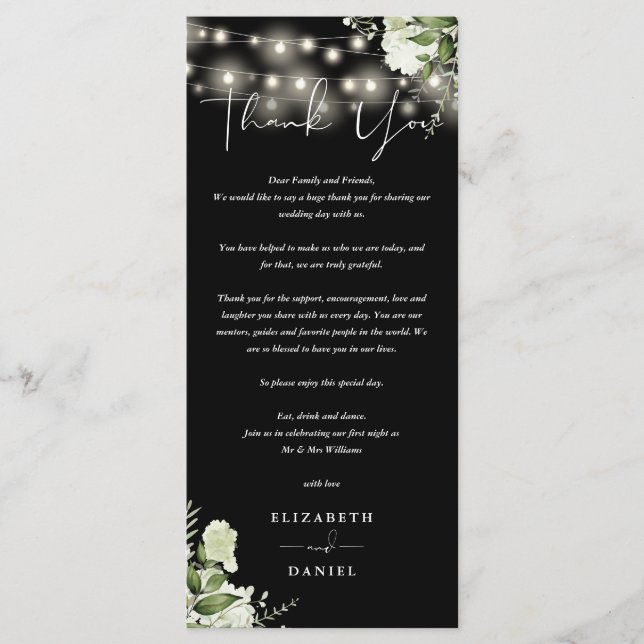 Black And White Wedding Thank You Place Card (Front)