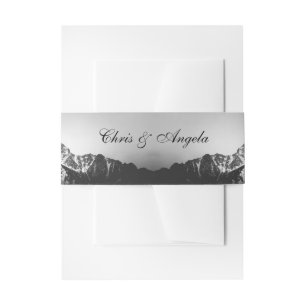 Black and white wedding under the mountains invitation belly band
