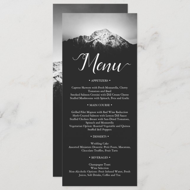 Black and white wedding under the mountains menu (Front/Back)