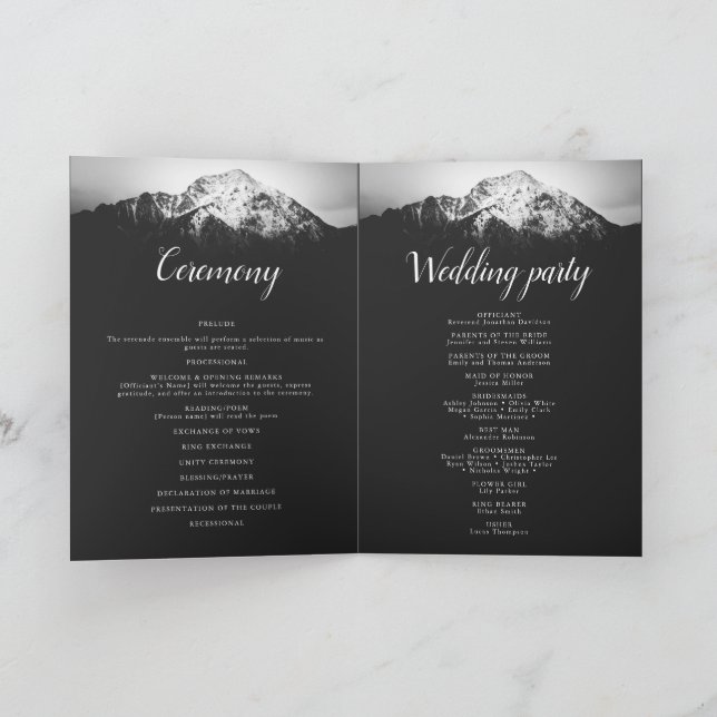 Black and white wedding under the mountains programme (Inside)