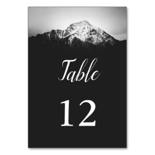 Black and white wedding under the mountains table number