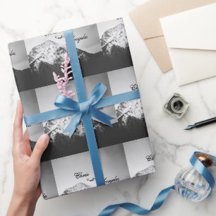 Black and white wedding under the mountains wrapping paper