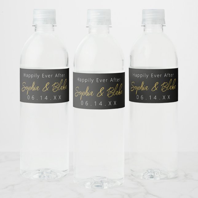 Black and White Wedding Water Bottle Label (Bottles)