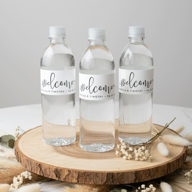 Black and White Wedding Welcome Water Bottle Label (Creator Uploaded)