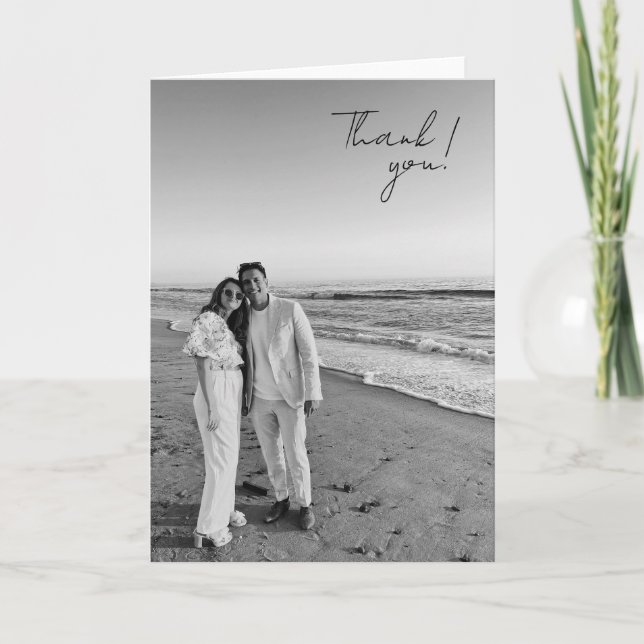black and white  wedding with photograph thank you card (Front)