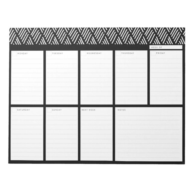 Black and White Weekly Desk Planner Notepad (Front)