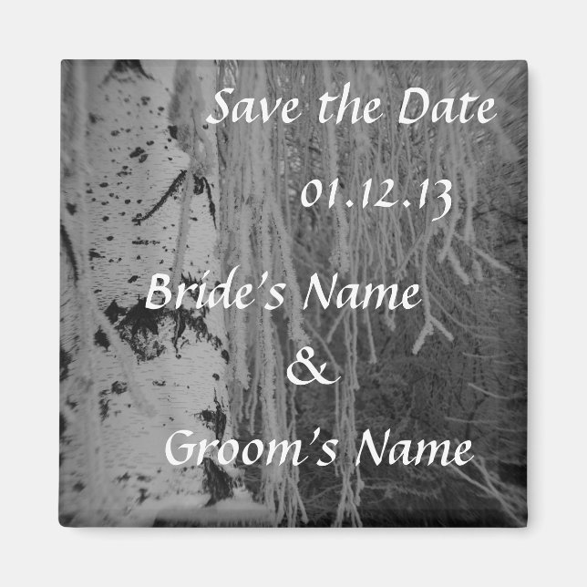 Black and White Weeping Birch Wedding Magnet (Front)