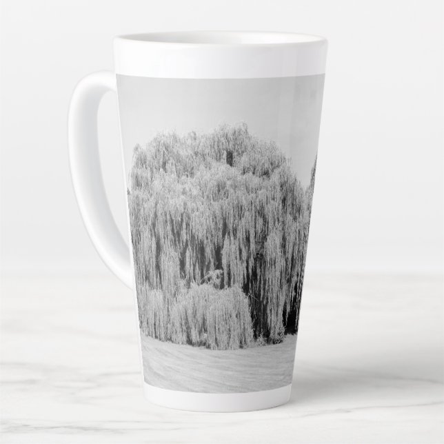 Black and White Weeping Willow Trees Latte Mug (Left Angle)
