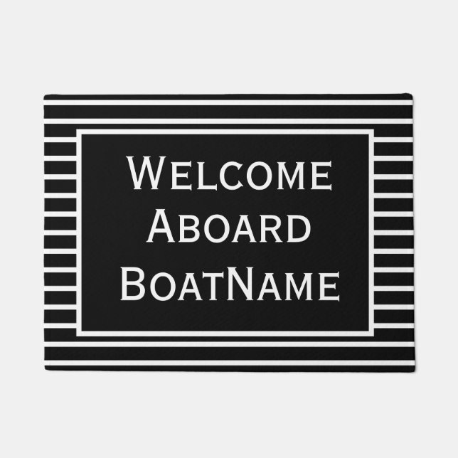 Black and White Welcome Aboard Boat Doormat (Front)