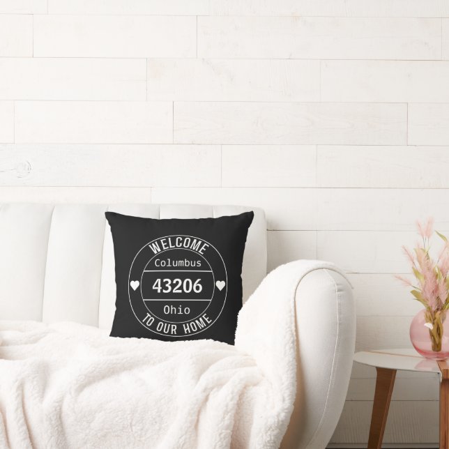 Black and White Welcome to Our Home Zip Code  Cushion (Couch)