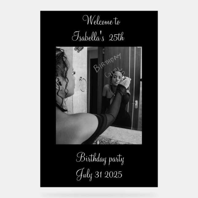 Black and white Welcome to the birthday party  Acrylic Sign (Front)