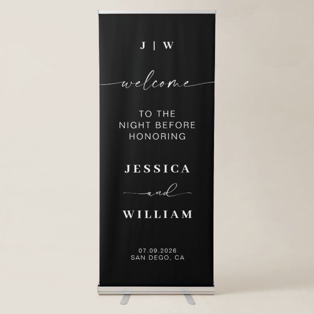 Black and White Welcome Wedding Night Before Retractable Banner (Front)