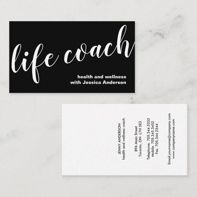 Black and White Wellness Life Coach Business Card (Front/Back)