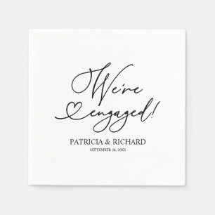 Black And White We're Engaged Engagement Party Napkin