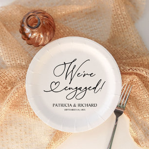Black And White We're Engaged Engagement Party Paper Plate