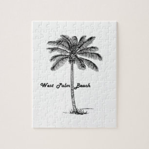 Black and white West Palm Beach & Palm design Jigsaw Puzzle