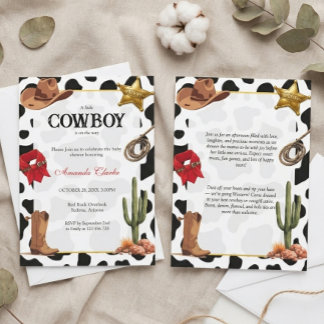 Black and White Western Baby Cowboy Baby Shower  Invitation