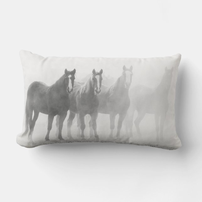 Black and White Western Horses Lumbar Cushion (Front)