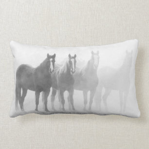 Black and White Western Horses Lumbar Cushion