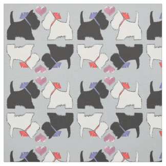 Black and White Westie Dogs Art Fabric