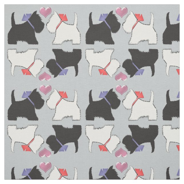 Black and White Westie Dogs Art Fabric (Swatch)