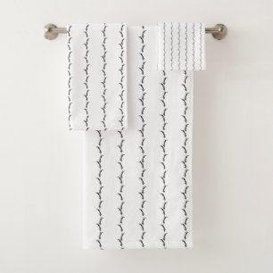 Black and White Wheat Grass Striped Bath Towel Set