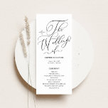 Black and White Whimsical Calligraphy Wedding Programme<br><div class="desc">Keep your guests informed and your ceremony stylish with these wedding programs featuring whimsical calligraphy and a clean, timeless design. Perfect for any wedding theme or season, these elegant wedding programs guide guests through your ceremony. Customise the wording and choose from a variety of colours to match your wedding style,...</div>