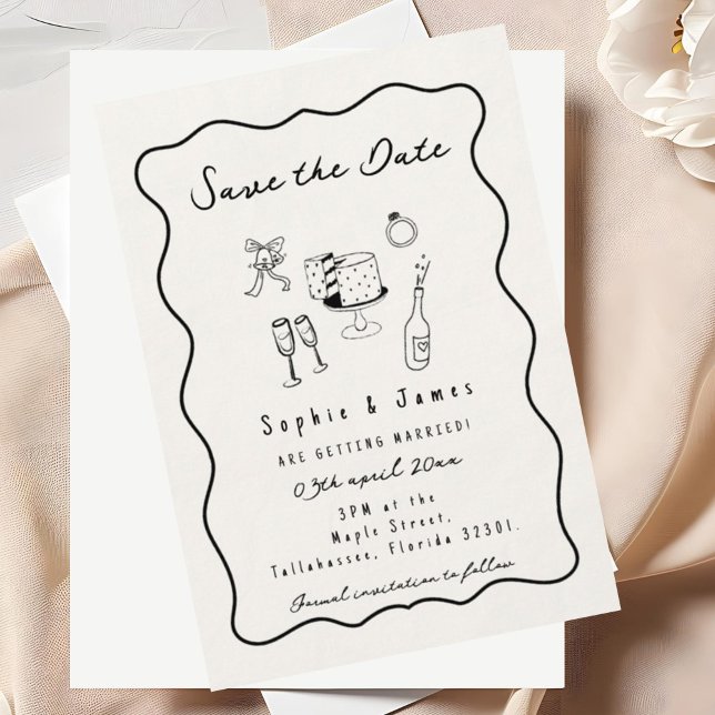 Black and white Whimsical Doodle Trendy Wedding Invitation (Creator Uploaded)