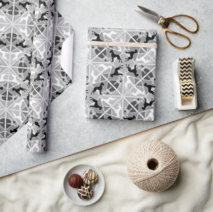 Black and White whimsical Great Dane Pattern  Wrapping Paper