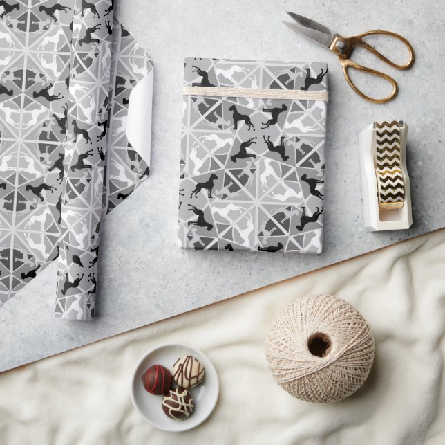 Black and White whimsical Great Dane Pattern  Wrapping Paper (Crafts)
