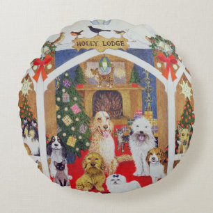 Black and white whiskers round cushion