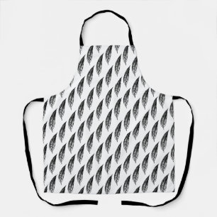 Black and White White Lily Leaf Print Apron
