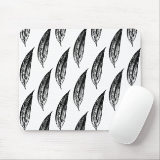 Black and White White Lily Leaf Print Mouse Mat
