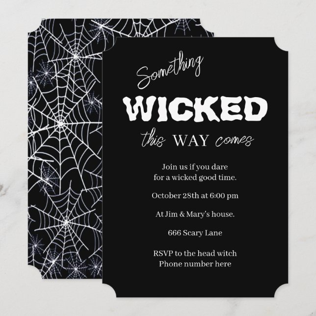 Black And White Wicked Halloween Party Invitation (Front/Back)
