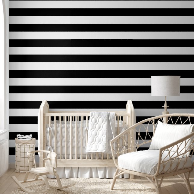 Black and White Wide Horizontal Stripes Wallpaper (Kids)