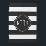 Black and White Wide Stripes Monogram iPad Mini Cover<br><div class="desc">Chic modern stylish iPad case design features a preppy nautical horizontal stripe pattern personalised with your monogram initials or name in a quatrefoil frame. Click Customise It to change monogram font and colours to create your own unique one of a kind design!</div>