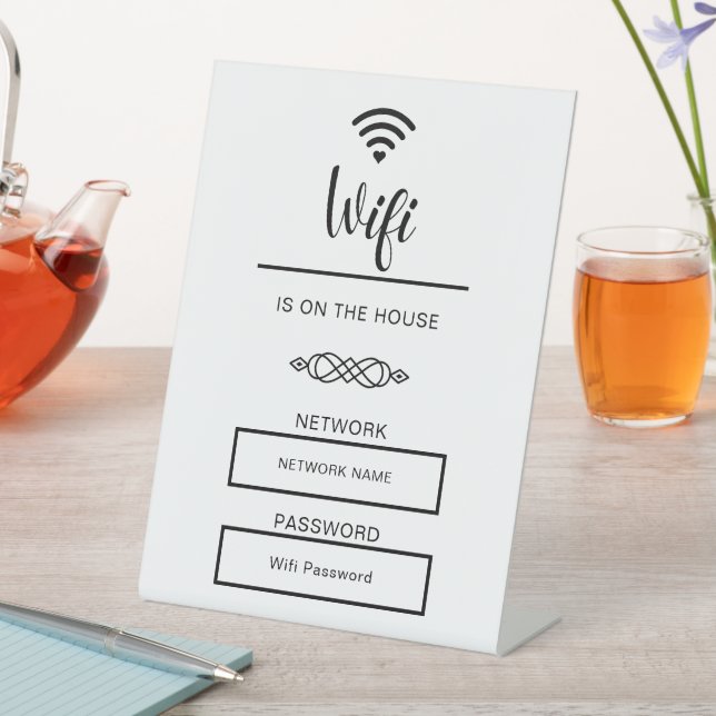 Black and White Wifi Password for Home Pedestal Sign (In SItu)