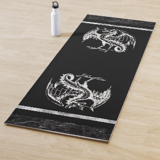 Black and white wild dragon yoga mat