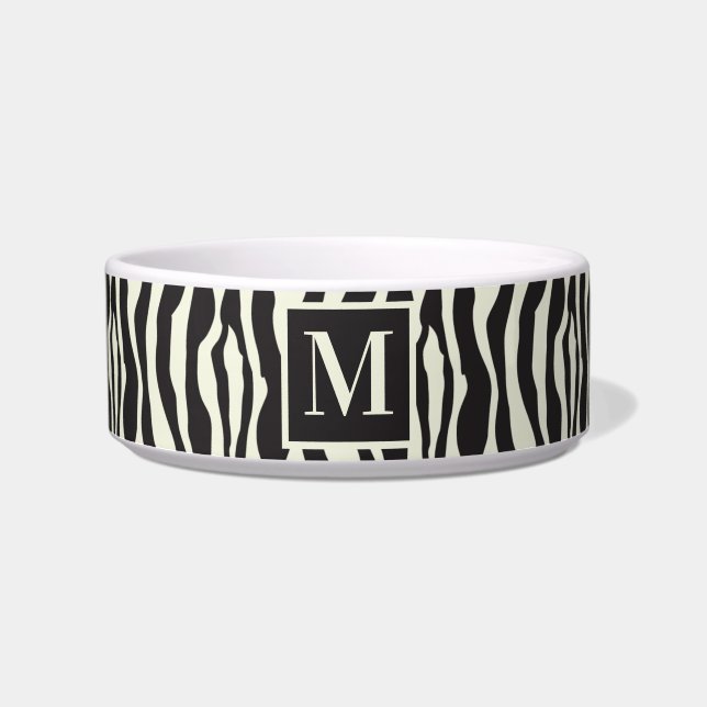 Black and White Wild Exotic Zebra Print Monogram Bowl (Front)