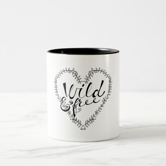 Black and White Wild Heart Two-Tone Coffee Mug (Center)