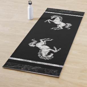 Black and white wild horse yoga mat