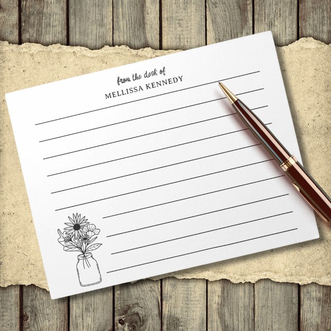 Black And White Wildflower From The Desk Of Lined Notepad (Black And White Wildflower From The Desk Of Lined Notepad
)