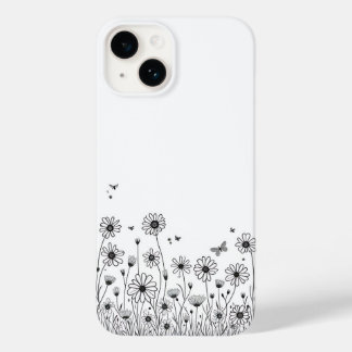 Black and White Wildflower iPhone 14 Cases