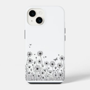 Black and White Wildflower iPhone 14 Cases