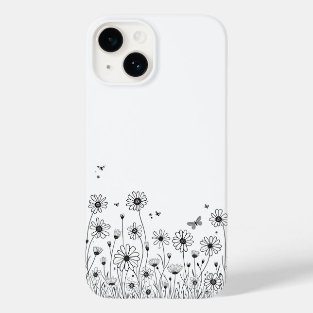 Black and White Wildflower iPhone 14 Cases (Back)