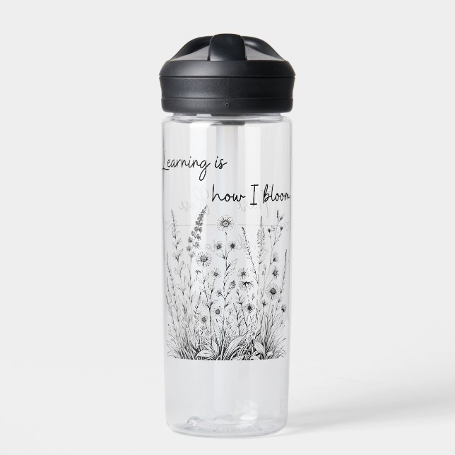 Black and White Wildflower Learning Water Bottle (Front)