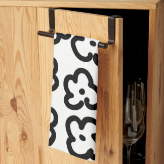 Black And White Wildflower Modern Trendy Design Tea Towel