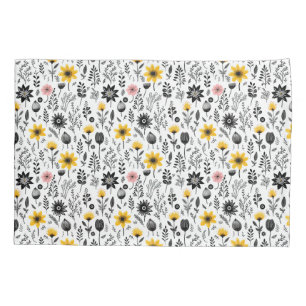 Black and White Wildflower Pattern Pillowcase